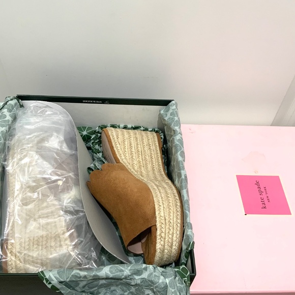 KATE SPADE Tabby Espadrille Sandals Brown Tan Suede Wedge Plaform Mules 9.5 - Picture 9 of 9